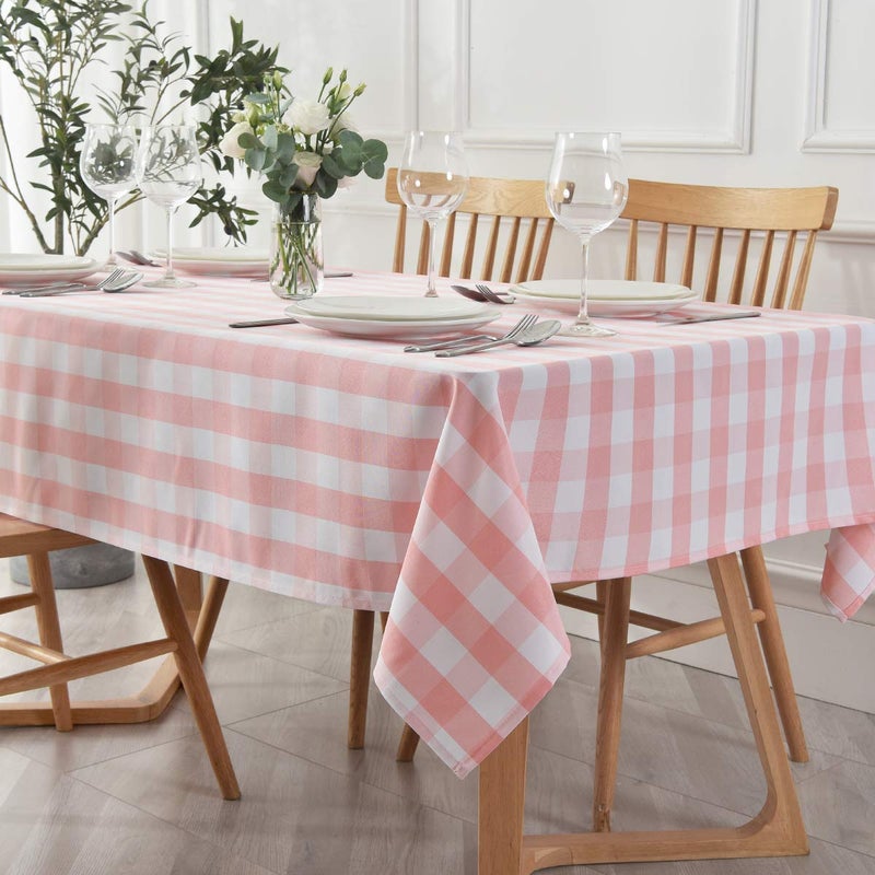 maxmill Rectangle Checkered Tablecloth Waterproof Spillproof Wrinkle Resistant Buffalo Plaid Heavy Weight Table Cloth Gingham Table Cover for Outdoor and Indoor Use, 52 x 70 Inch Pink and White - Image 2